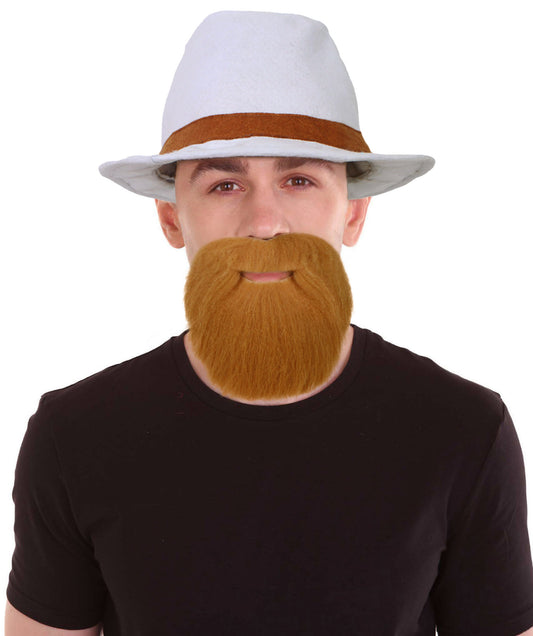 HPO Adult Men’s Novelty Brown Realistic Full Circle Goatee Beard | Stick-On Costume Facial Hair for Halloween | Flame-retardant Synthetic Fiber
