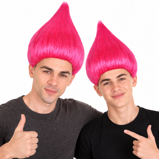 HPO Troll Neon Pink Wig Synthetic Costume Hairpiece Bundle Set for Adult & Teen - Tall Spiked Fantasy Upright Hairstyle With Bold Volume for Cosplay Events & Themed Dress-Up.