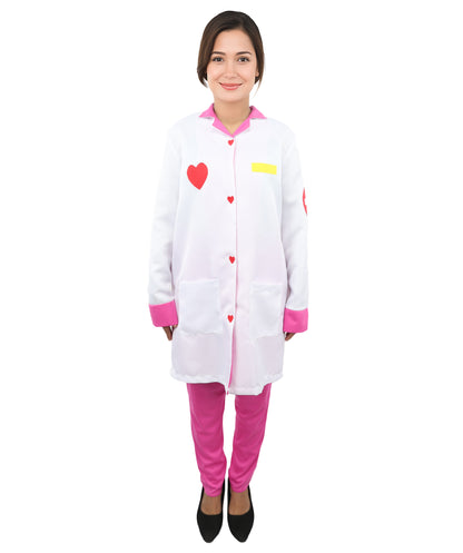 HPO Women’s Healthcare Roleplay White & Pink Costume Set | Medical Theme Coat with Patches | Visual styling for Cosplay Events, Parties