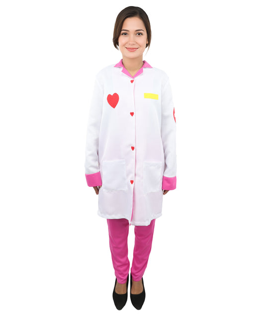 HPO Women’s Healthcare Roleplay White & Pink Costume Set | Medical Theme Coat with Patches | Visual styling for Cosplay Events, Parties