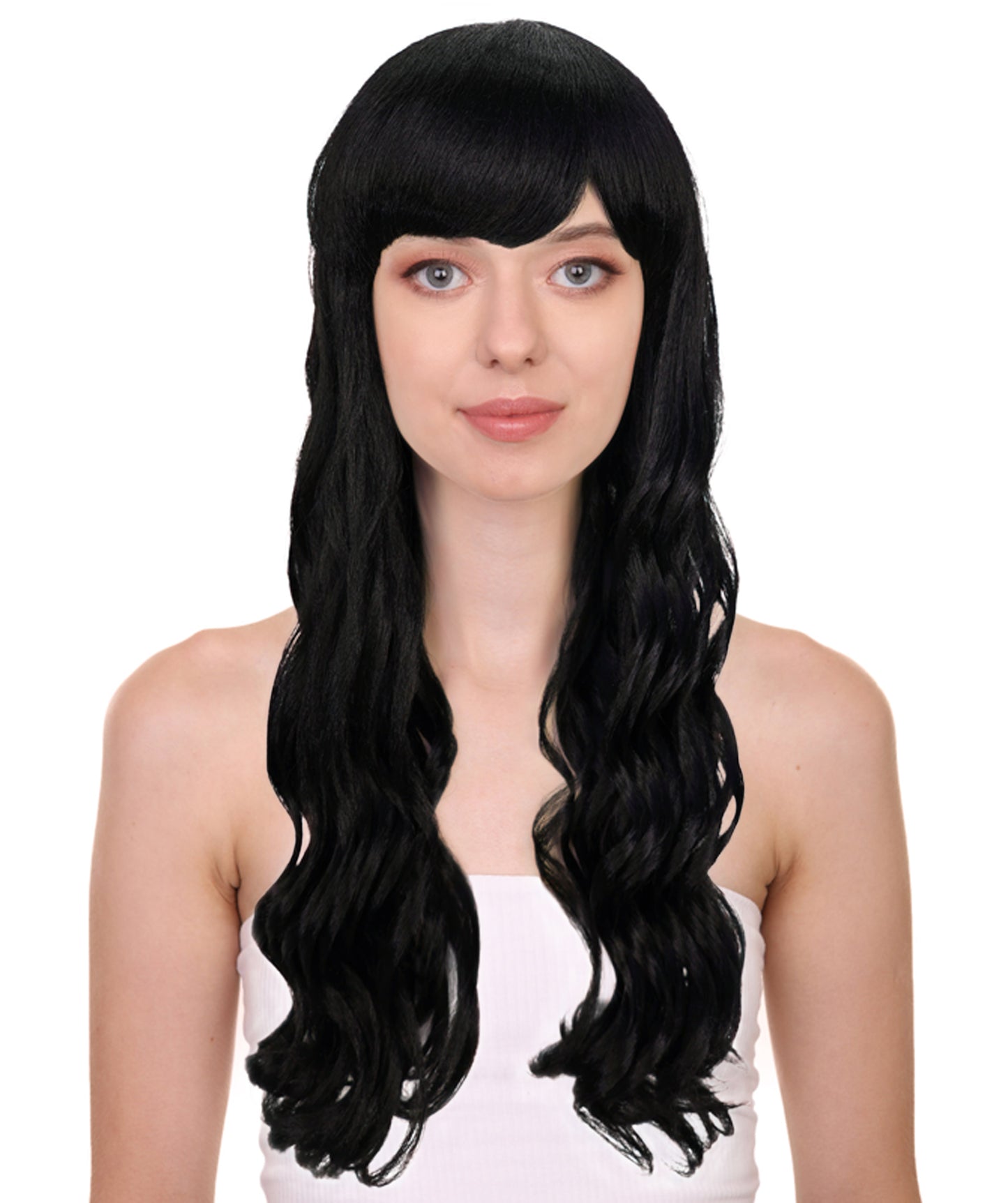 HPO Women's Red Long Wavy Desire Wig with Front Bangs | Halloween and Party Wig | Flame-retardant Synthetic Fiber  |  Premium Breathable Capless Cap