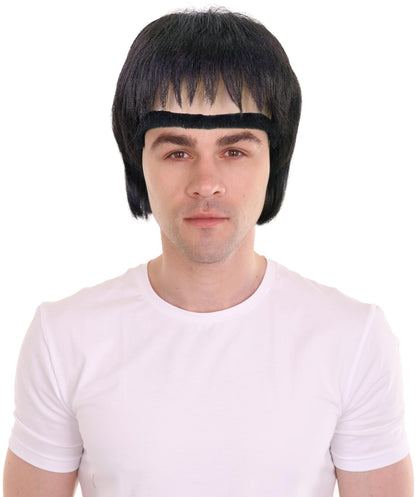 HPO Adult Men 90's Short Dark Brown Straight Britpop Kit – Inspired Accessories for Music Parties, Festivals & Cosplay, Premium Breathable Capless Cap