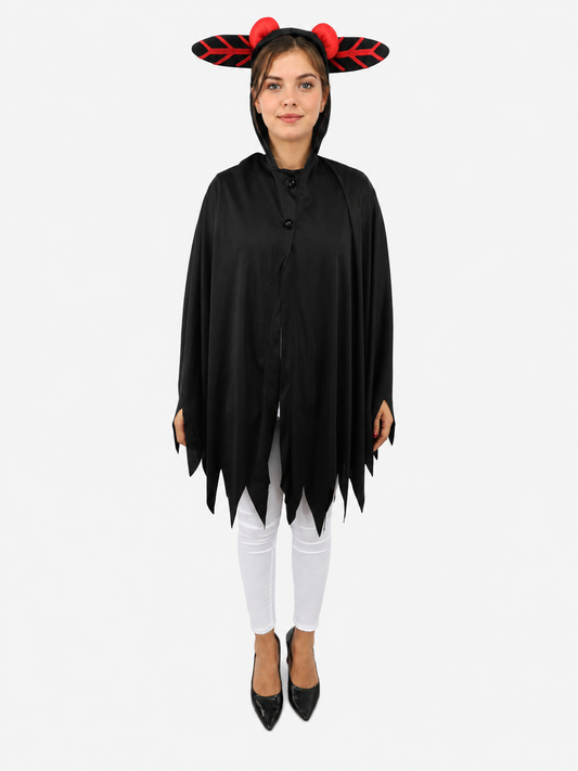 HPO Unisex Mystic Winged Creature Costume | Black Hooded Cape with Feather Details | Halloween, Cosplay, Parties & Themed Roleplay Outfit