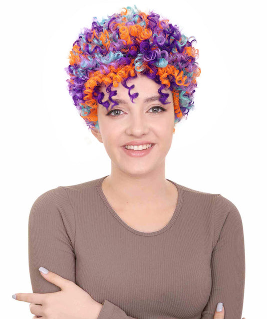 Women's Colorful Clown Wig | Rainbow Curly Costume Hair for Men & Women | Circus, Party, Halloween | Breathable Capless Cap