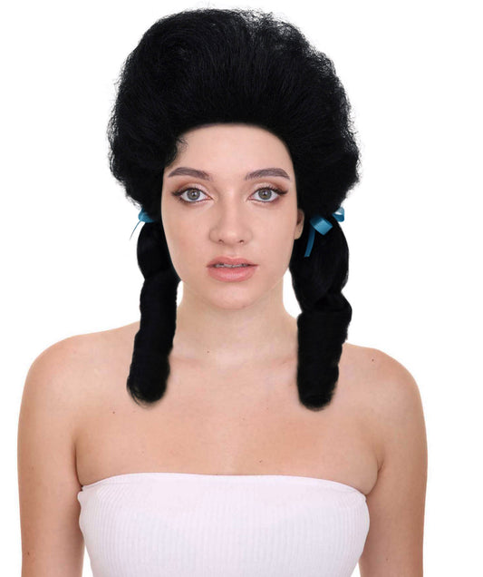 Women's Multicolor Vintage Curly Pigtail Wig with Front Curl Synthetic Hair- Curled Pigtail Hairstyle with Distinctive Front Curl Synthetic Fiber Hair & Two Blue Ribbons for Halloween Cosplay Parties