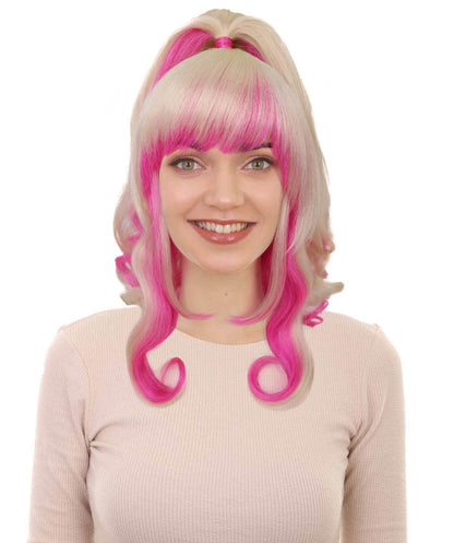 HPO Women’s Fairy Fantasy Blonde & Pink Magical High Ponytail Wig | Halloween and Cosplay Wig | Flame-retardant Synthetic Fiber