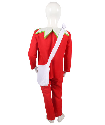 Teens Christmas Costume for Santa's Sidekick Red Costume with Bag| Perfect for Christmas Events| Flame-retardant Synthetic Fabric