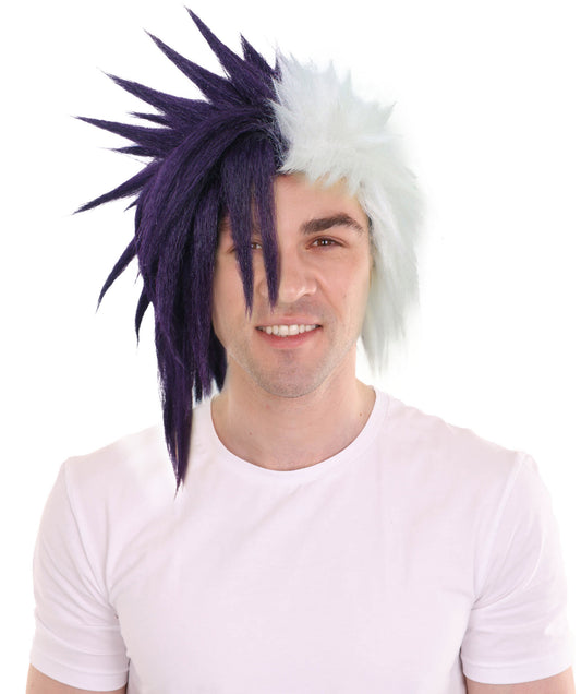  Half Purple & White Japanese Anime Halloween Costume Wig