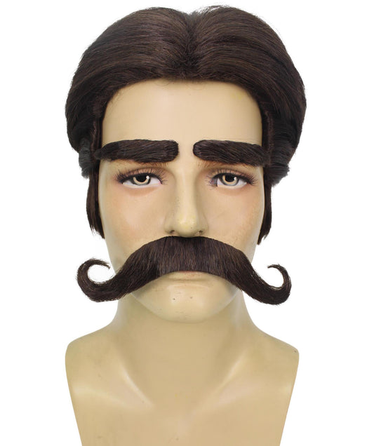 Men's Black Wig with Eyebrow & Mustache
