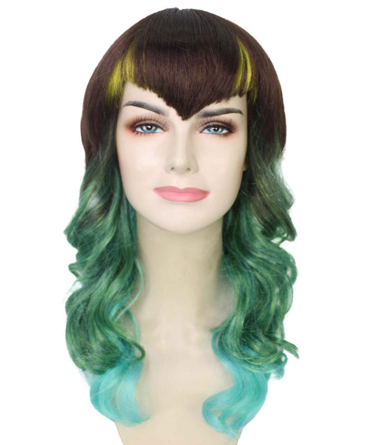 Black and Green Long Wavy Wig