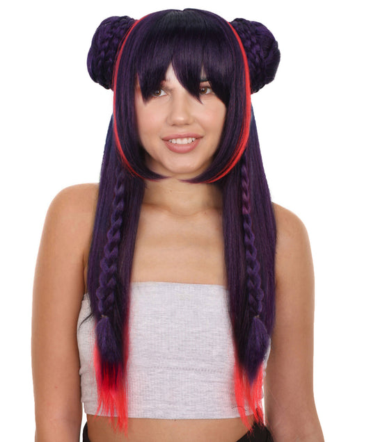 Long Twin Ponytail Dark Purple Wig