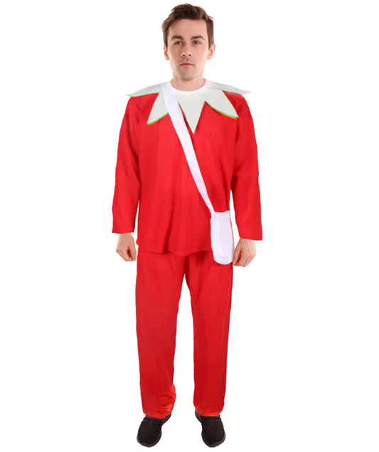 Spread Holiday Cheer with the Adult Men's Santa's Sidekick Costume - A Festive Red Outfit with an Accommodating Gift Bag, Cozy Hand Gloves, and a Classic Pointy Hat