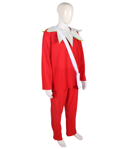 Spread Holiday Cheer with the Adult Men's Santa's Sidekick Costume - A Festive Red Outfit with an Accommodating Gift Bag, Cozy Hand Gloves, and a Classic Pointy Hat