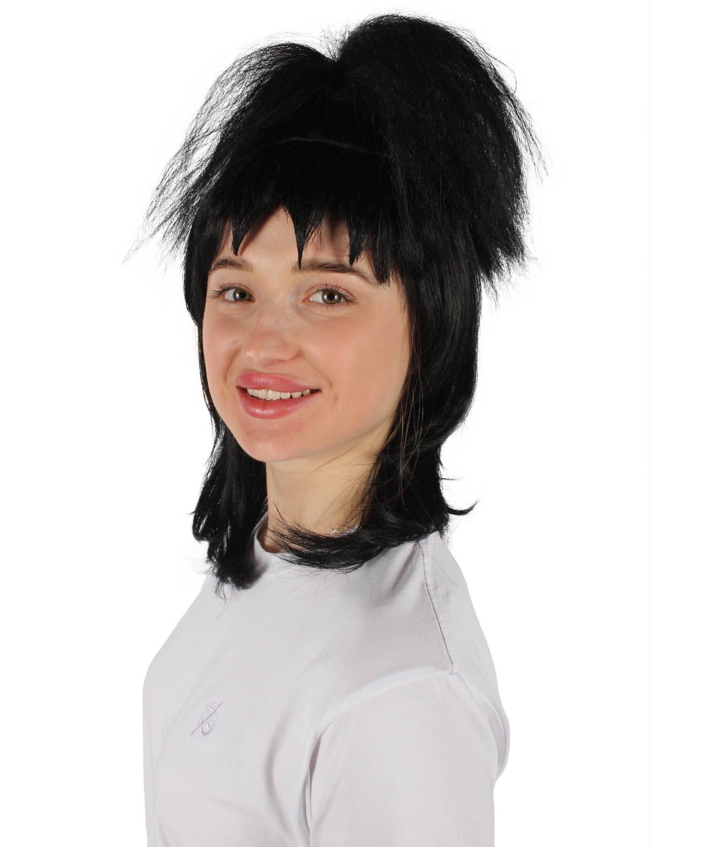 HPO Women’s Gothic Bride Crazy Ghost Film Black Wig with Bangs, Perfect for Halloween, Flame-retardant Synthetic Fiber