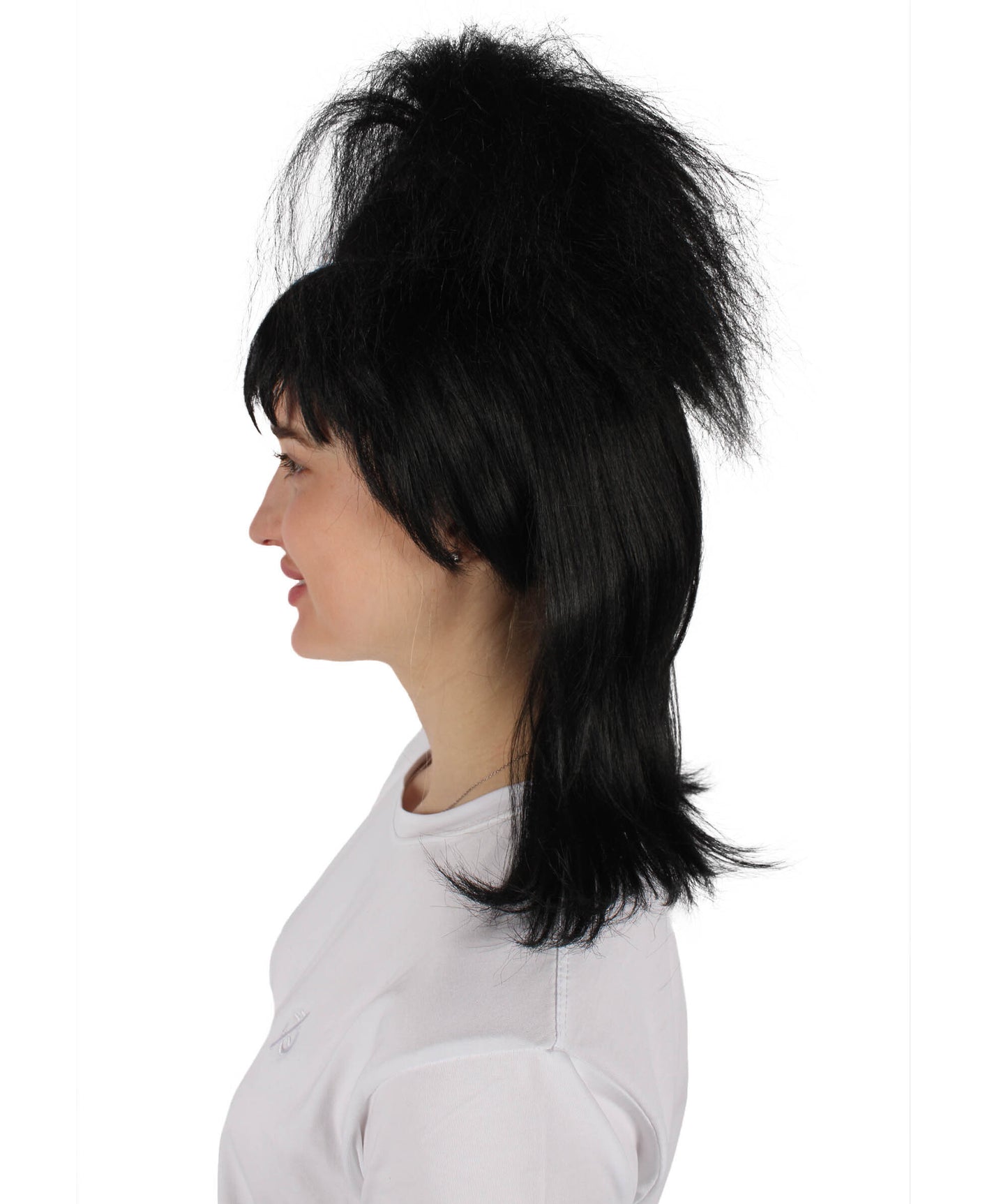 HPO Women’s Gothic Bride Crazy Ghost Film Black Wig with Bangs, Perfect for Halloween, Flame-retardant Synthetic Fiber