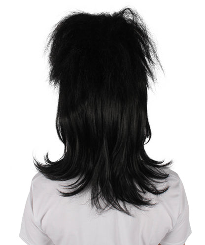 HPO Women’s Gothic Bride Crazy Ghost Film Black Wig with Bangs, Perfect for Halloween, Flame-retardant Synthetic Fiber