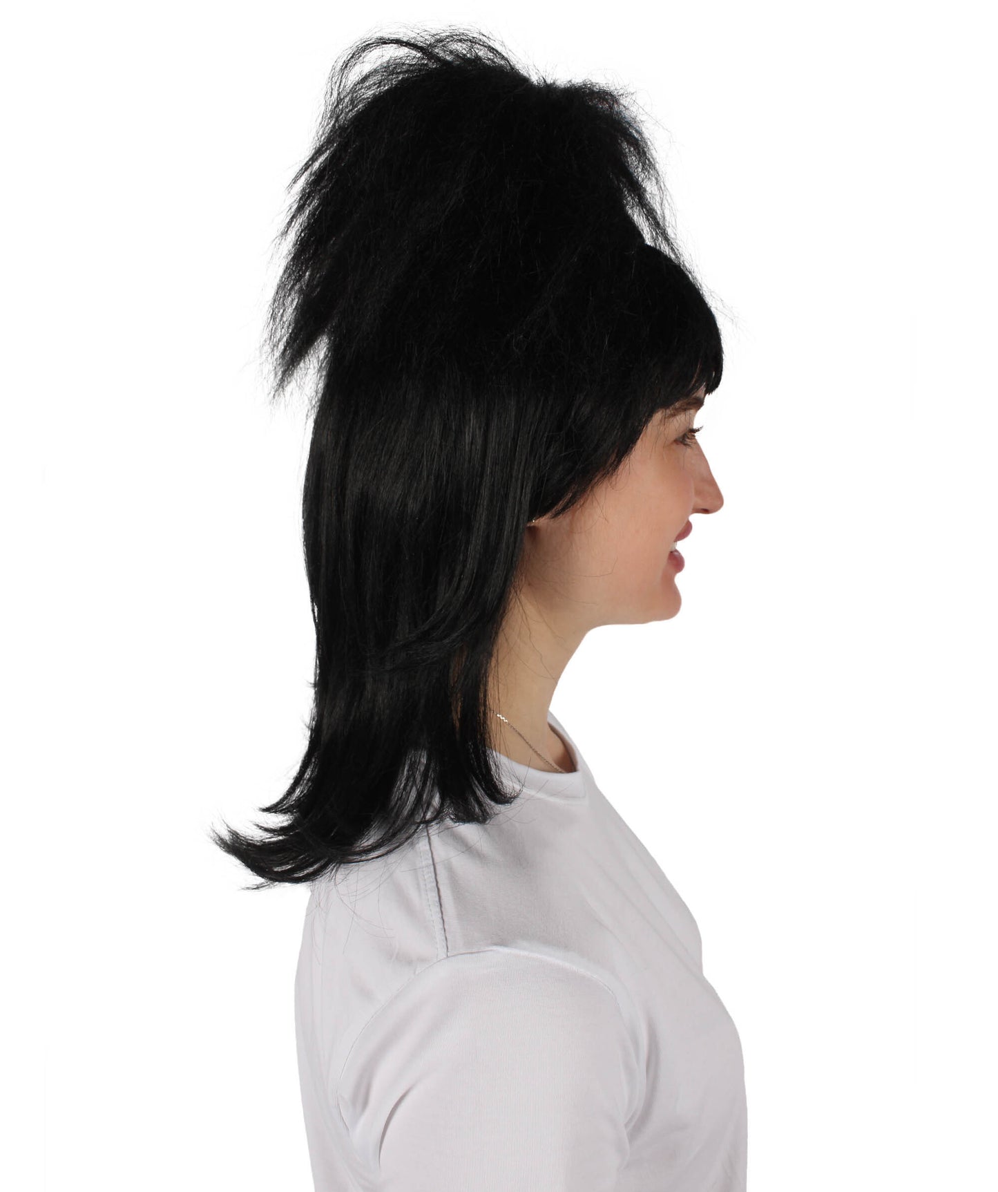 HPO Women’s Gothic Bride Crazy Ghost Film Black Wig with Bangs, Perfect for Halloween, Flame-retardant Synthetic Fiber