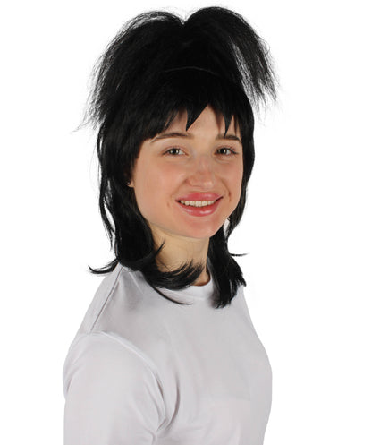 HPO Women’s Gothic Bride Crazy Ghost Film Black Wig with Bangs, Perfect for Halloween, Flame-retardant Synthetic Fiber