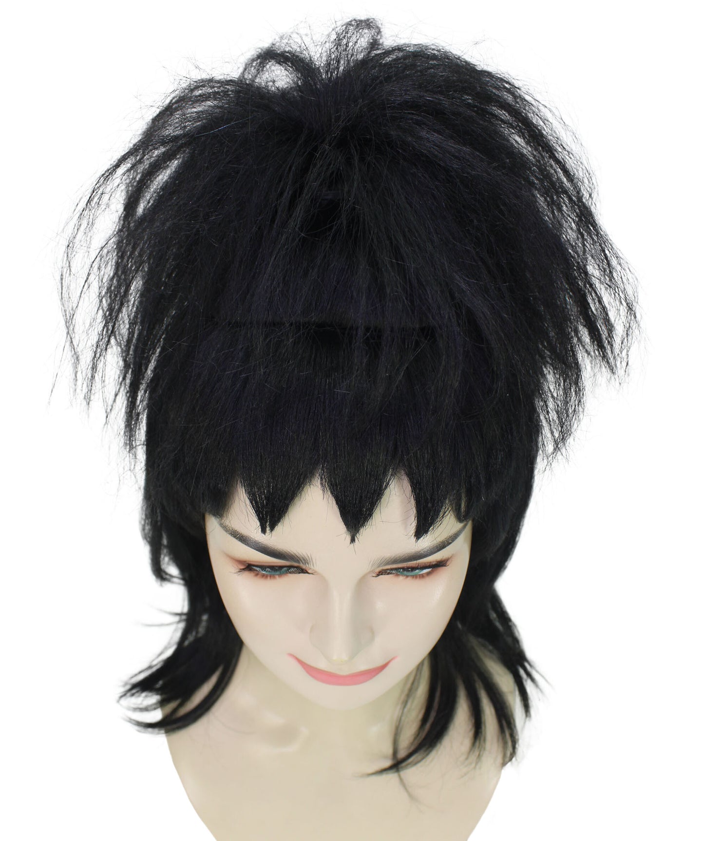 HPO Women’s Gothic Bride Crazy Ghost Film Black Wig with Bangs, Perfect for Halloween, Flame-retardant Synthetic Fiber