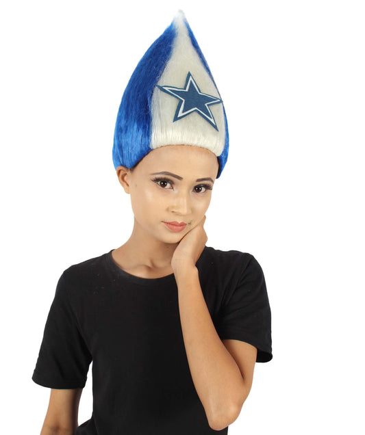 Pointy Star Blue and White Troll Wig