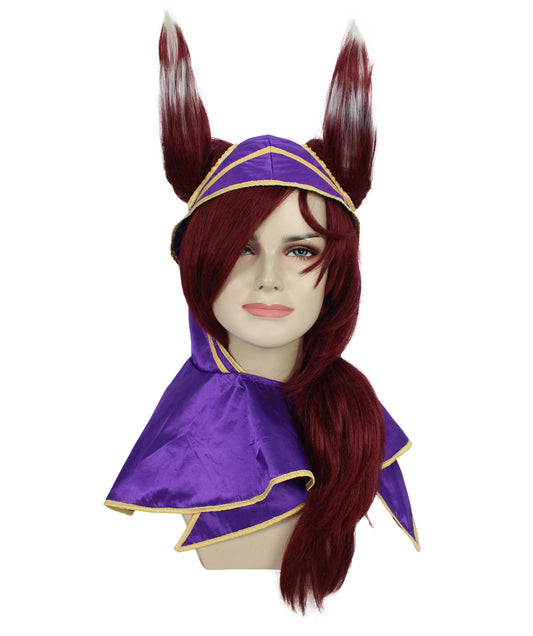 Women's Pink and Purple Long Gaming Warrior Wig with Scarf and Hood | Perfect for Halloween | Flame retardant Synthetic Fiber