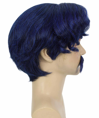 Men's Dark Blue Anime Short Haired Wig | Perfect for Halloween | Flame retardant Synthetic Fiber