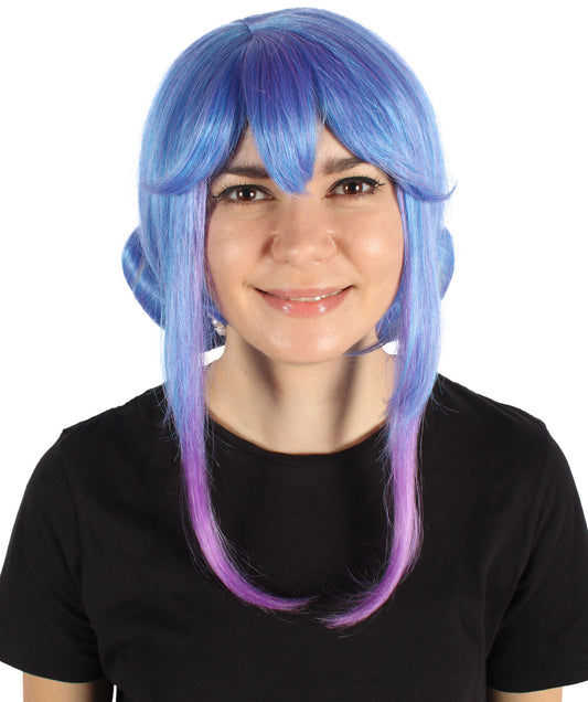 HPO Women's Crystal Rose Double Bun Blue Wig,Perfect for Halloween,Flame-retardant Synthetic Fiber