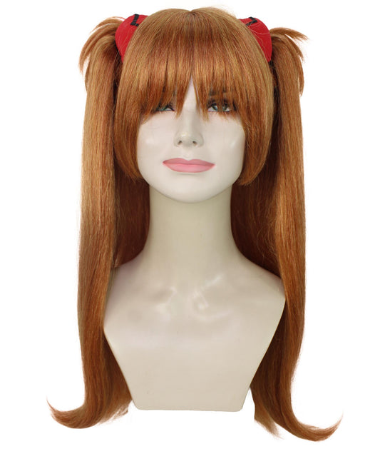 HPO Women's Anime Protagonist Double Ponytail Brown Wig | Perfect for Halloween| Flame-retardant Synthetic Fiber