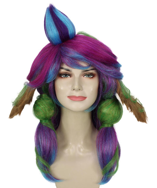 HPO Women's Multicolor Gaming Character Long Wig | Perfect for Halloween | Flame-retardant Synthetic Fiber