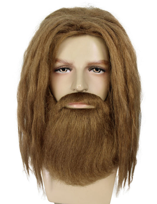 Men's Brown Dreadlock Wig with Beard Set