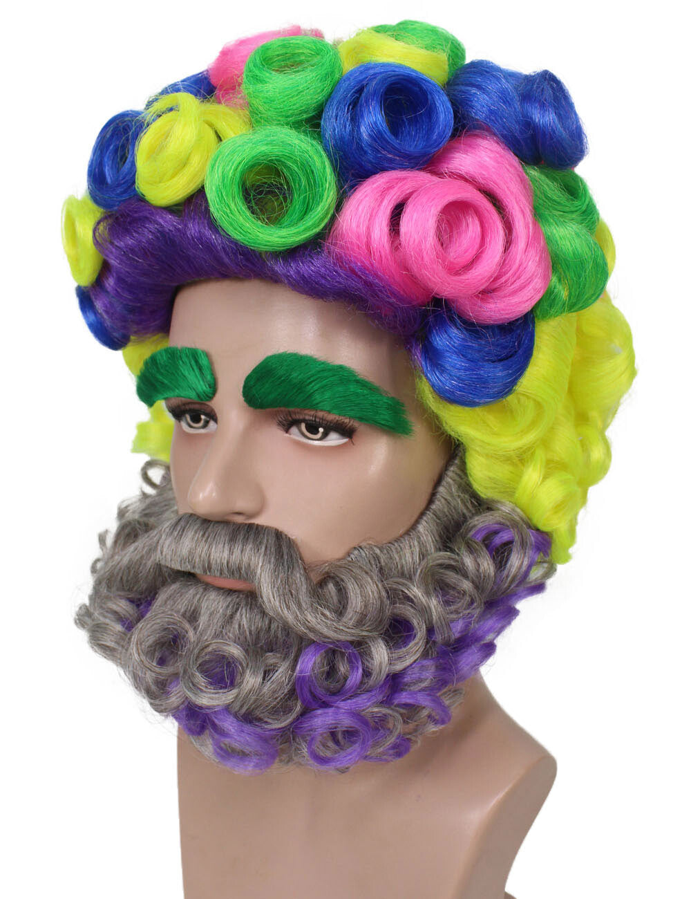 Men's Multicolor Afro Wig With Beard