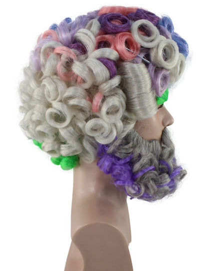 Men's Colorful Afro Wig With Beard & Mustache