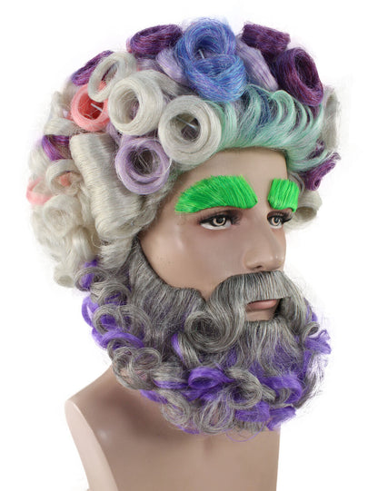 Men's Colorful Afro Wig With Beard & Mustache