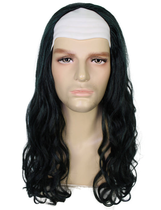 Men's Long Black Half-bald Wigs