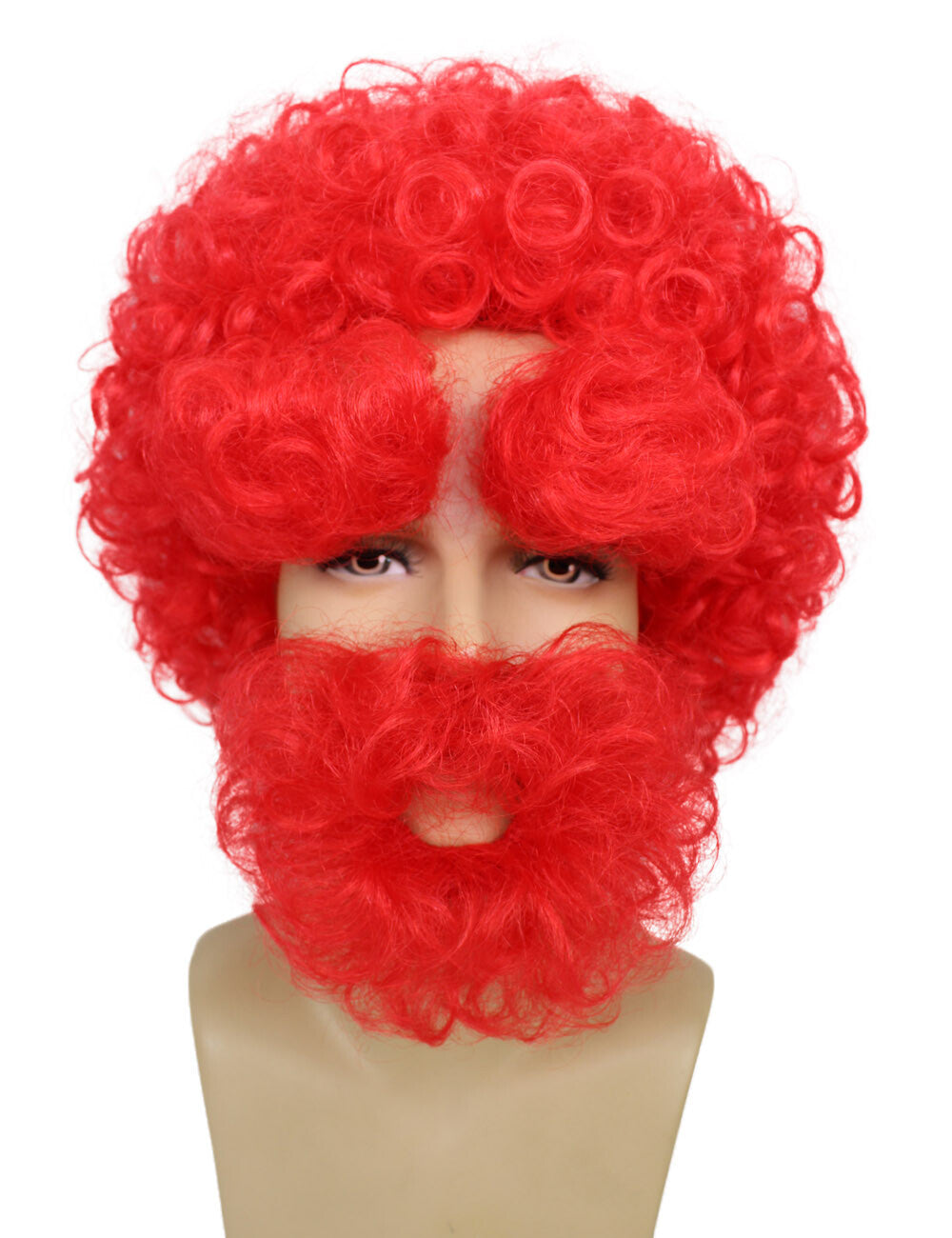 Men's Red Afro wig With Mustache