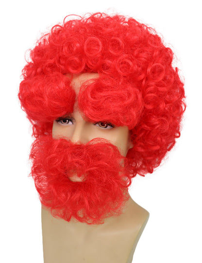 Men's Red Afro wig With Mustache