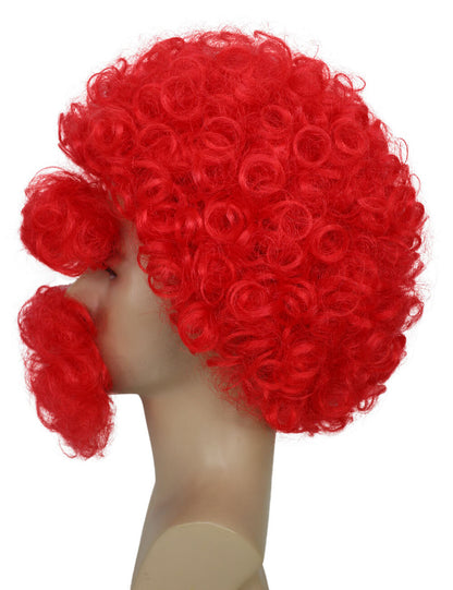 Men's Red Afro wig With Mustache