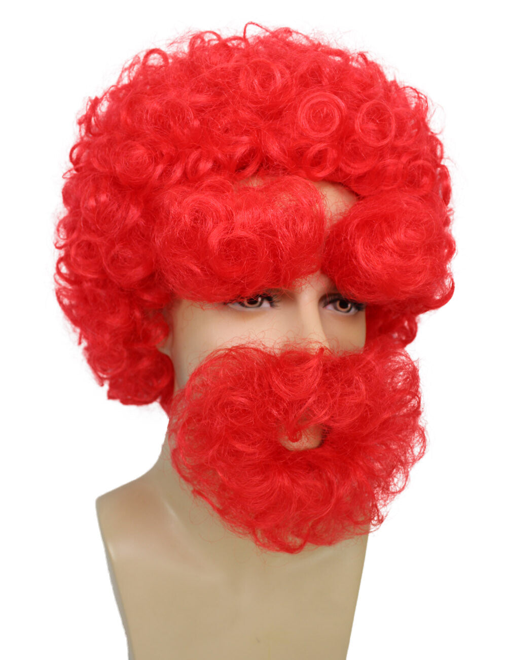 Men's Red Afro wig With Mustache