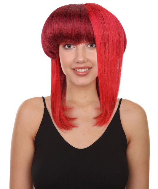 HPO Women's Ombre Red Straight Long Hair Wig| Perfect for Halloween| Flame-retardant Synthetic Fiber