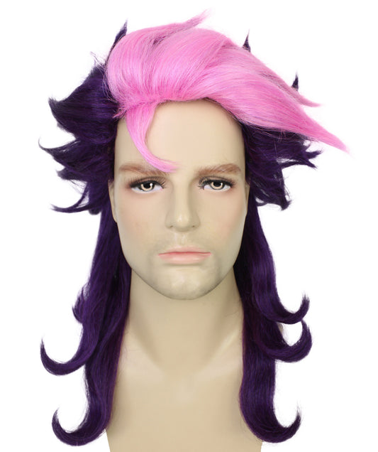 HPO Men's Mercury Witch Pink & Red Medium Curly Anime Wig, Perfect for Halloween, Flame-retardant Synthetic Fiber