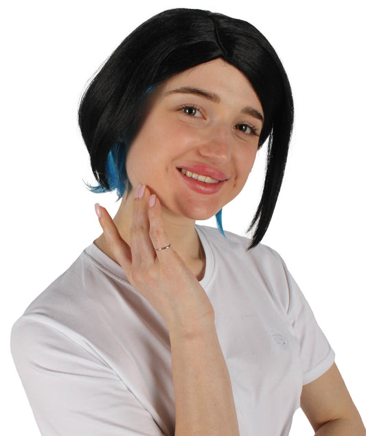 HPO Adult Women's Mercury Witch Black & Blue Anime Short Wig| Perfect for Halloween| Flame-retardant Synthetic Fiber