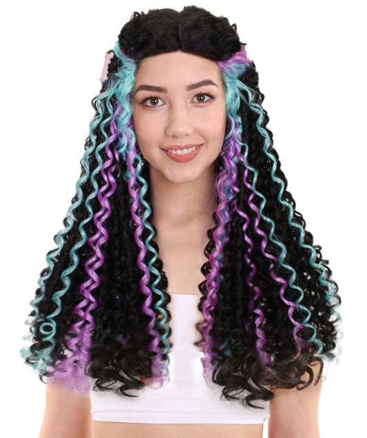 HPO Women's Black Crochet Braid Full Locs Wig, Perfect for Halloween, Flame-retardant Synthetic Fiber