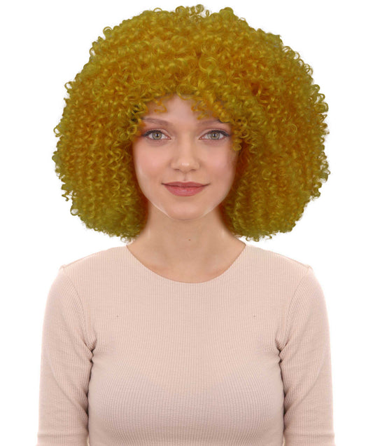 HPO Women's Yellow Afro Kinky Curly American Drag Wig, Perfect for Halloween Flame-retardant Synthetic Fiber