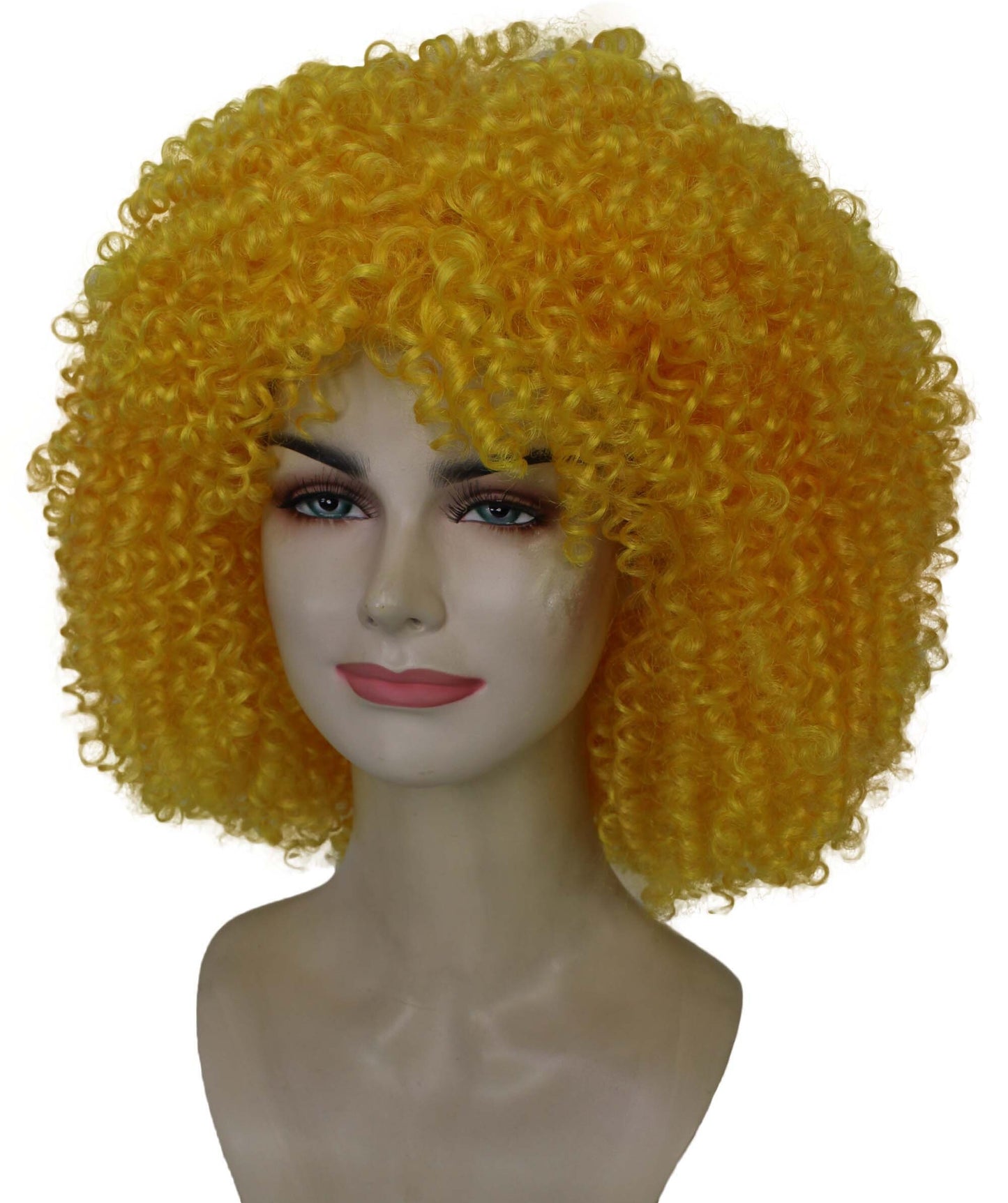 HPO Women's Yellow Afro Kinky Curly American Drag Wig, Perfect for Halloween Flame-retardant Synthetic Fiber