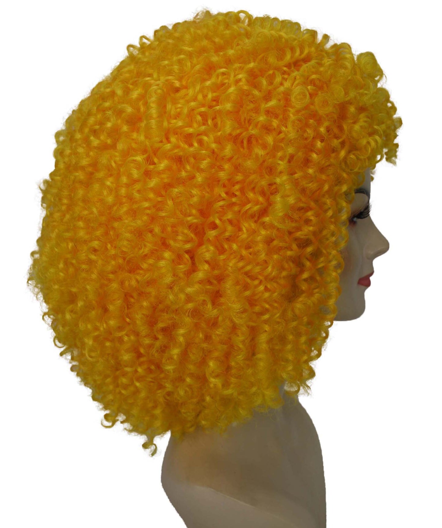 HPO Women's Yellow Afro Kinky Curly American Drag Wig, Perfect for Halloween Flame-retardant Synthetic Fiber