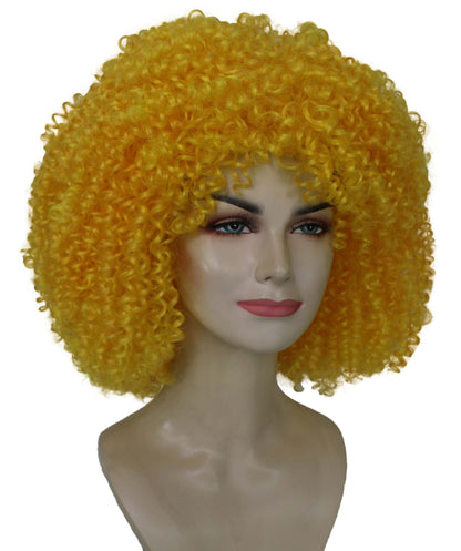 HPO Women's Yellow Afro Kinky Curly American Drag Wig, Perfect for Halloween Flame-retardant Synthetic Fiber