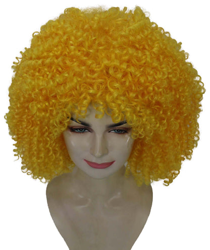 HPO Women's Yellow Afro Kinky Curly American Drag Wig, Perfect for Halloween Flame-retardant Synthetic Fiber