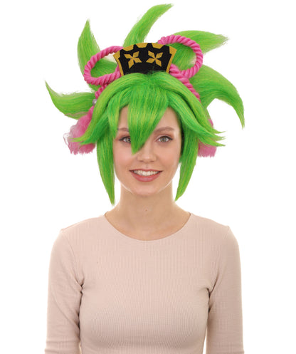 HPO Women's Chinese Electro Gaming Character Green Updo Wig Perfect for Halloween Synthetic Fiber