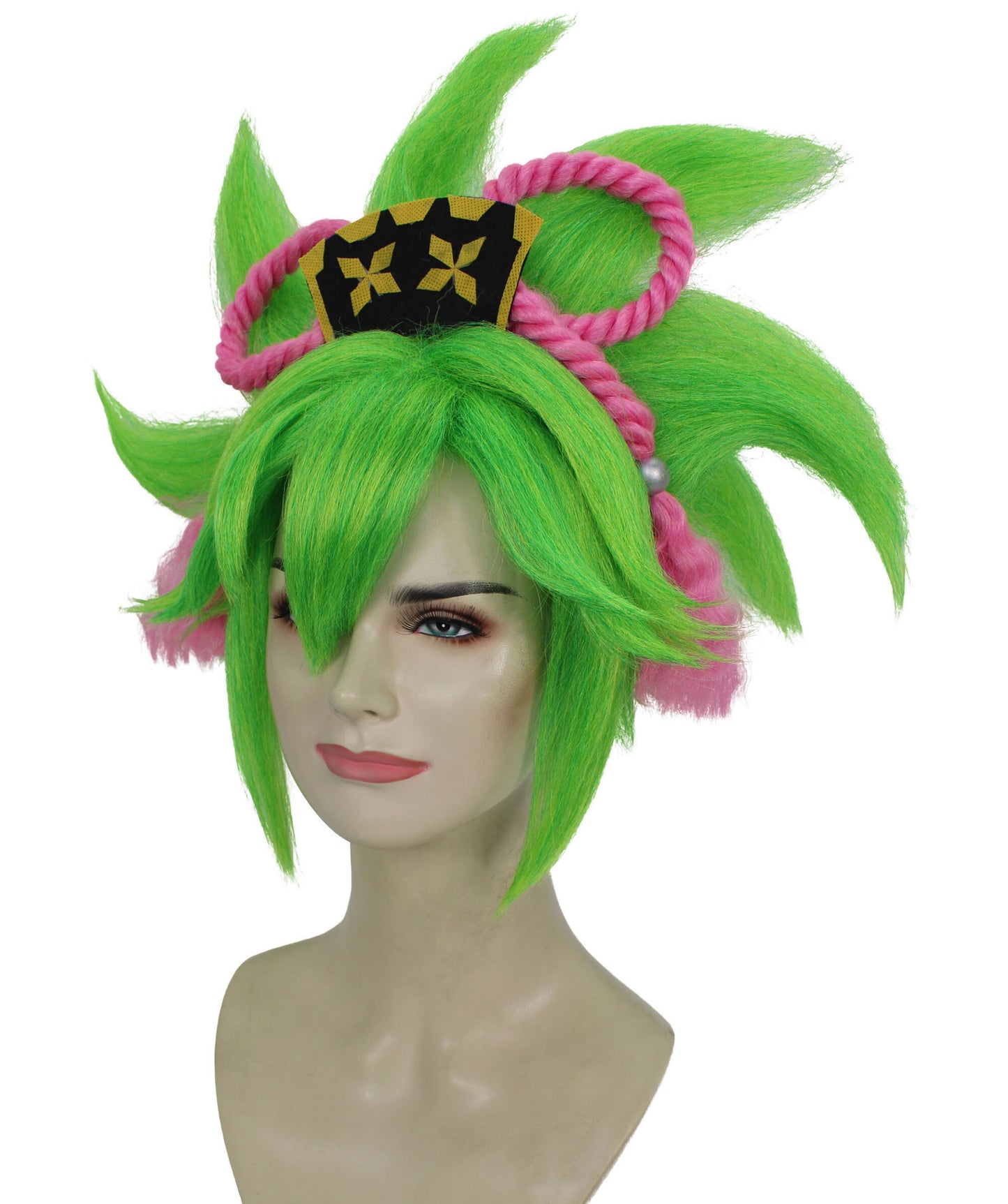 HPO Women's Chinese Electro Gaming Character Green Updo Wig Perfect for Halloween Synthetic Fiber