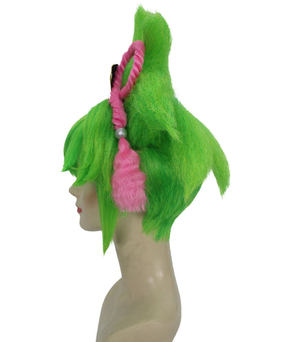 HPO Women's Chinese Electro Gaming Character Green Updo Wig Perfect for Halloween Synthetic Fiber